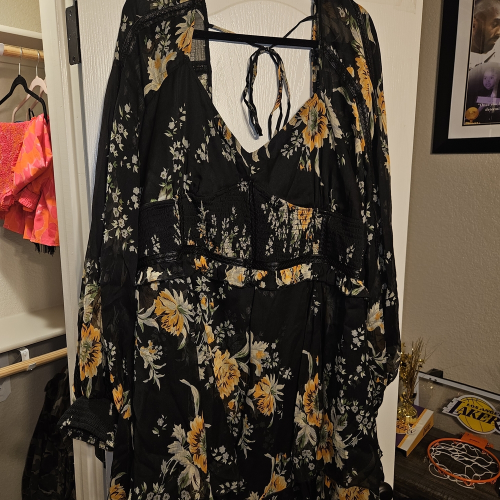 ASOS CURVE Black and Yellow Floral Dress